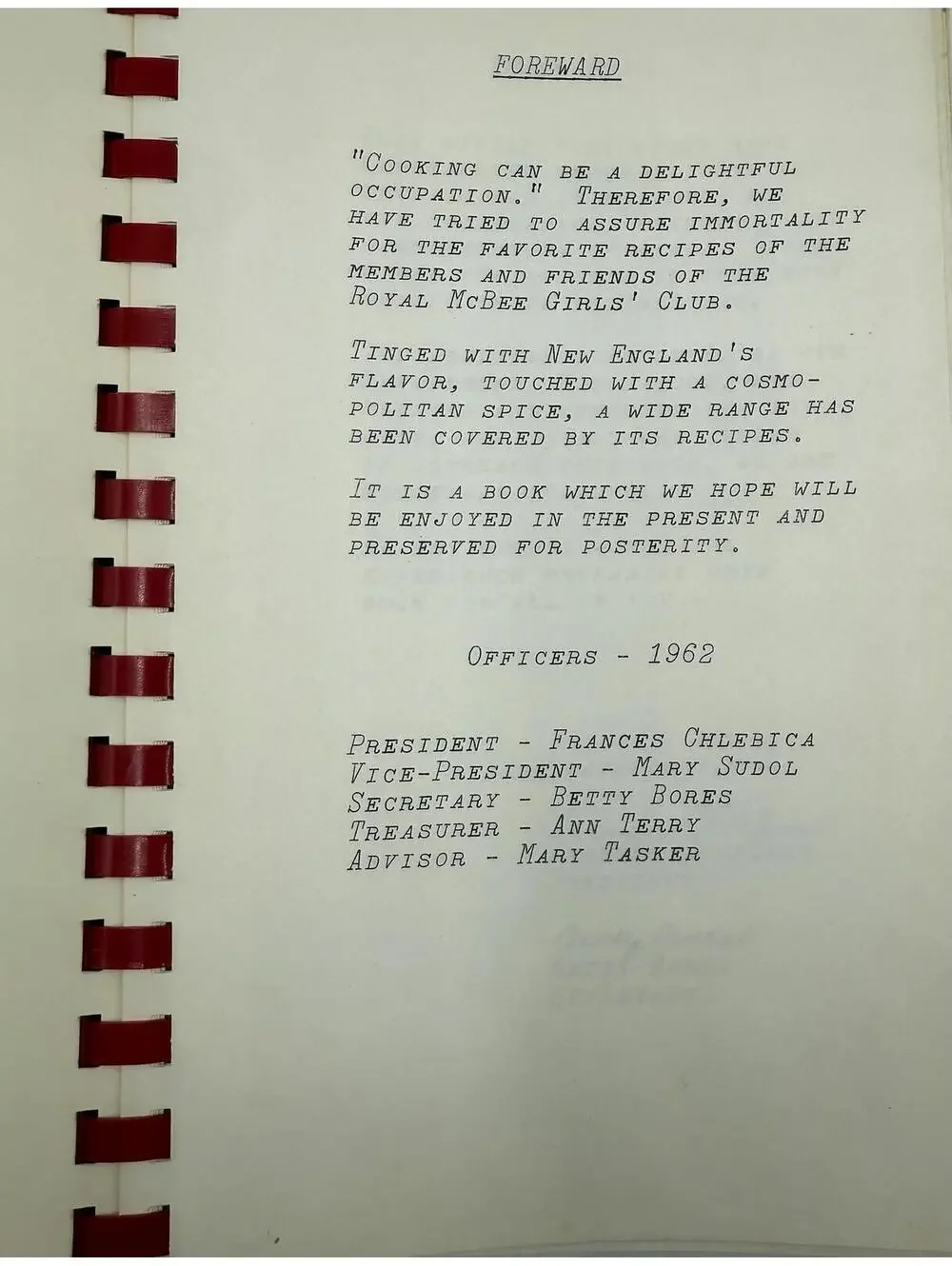 1960s Community Cookbook: Royal McBee Girls Club, New Britain CT